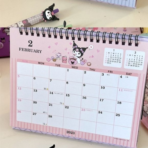 SANRIO KUROMI CALENDAR 2023 Desk or Wall Monthly Pages with Stickers - Picture 2 of 4
